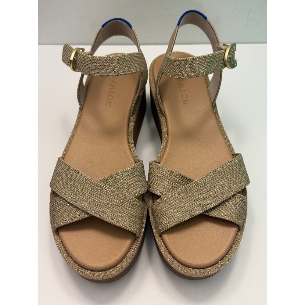 Rothy's The Weekend Slide Platform Sandal Sand Gold Shimmer Women's Size 9 Chic - Picture 2 of 8